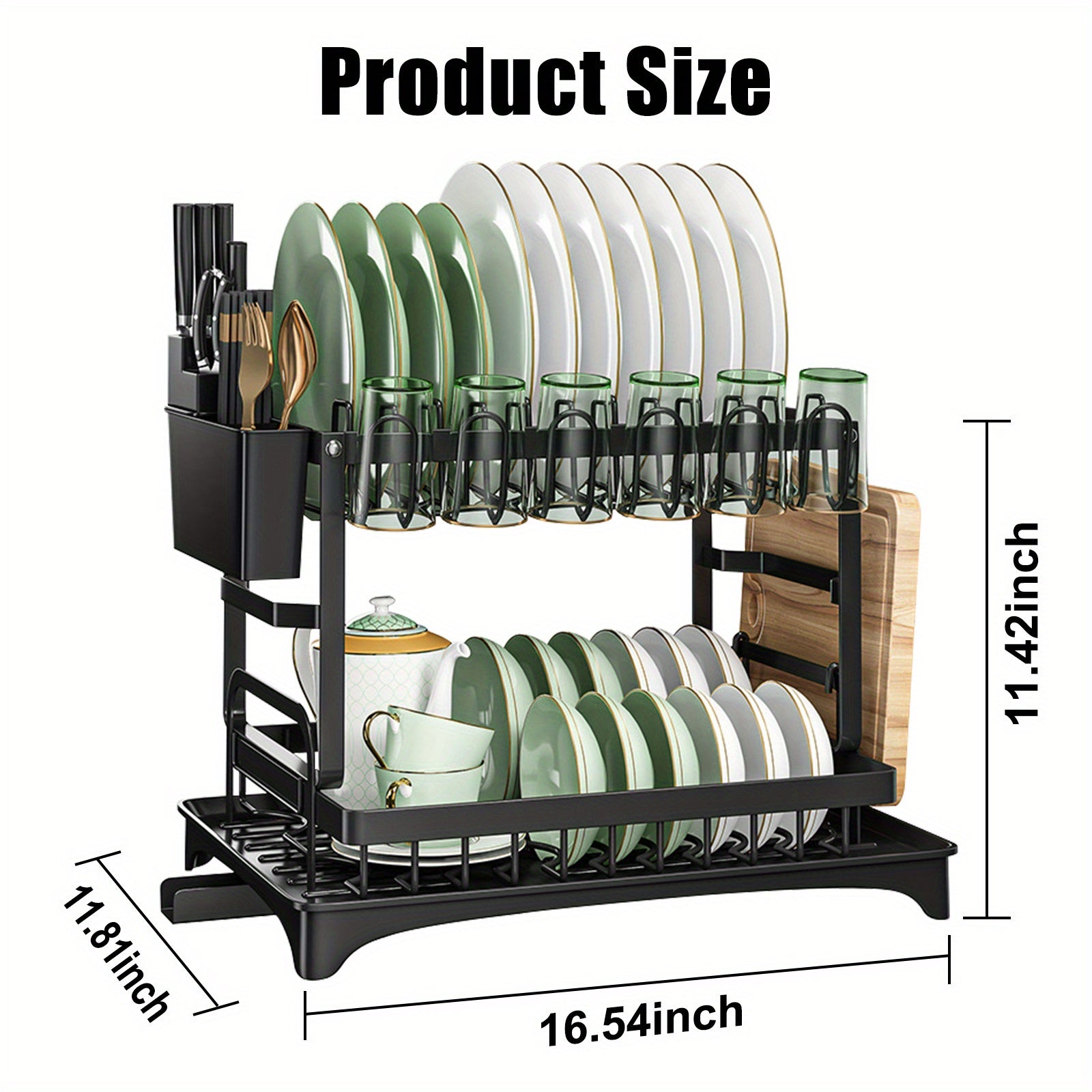 2-Tier Rustproof Dish Drying Rack with Drainboard – Space-Saving Kitchen Organizer