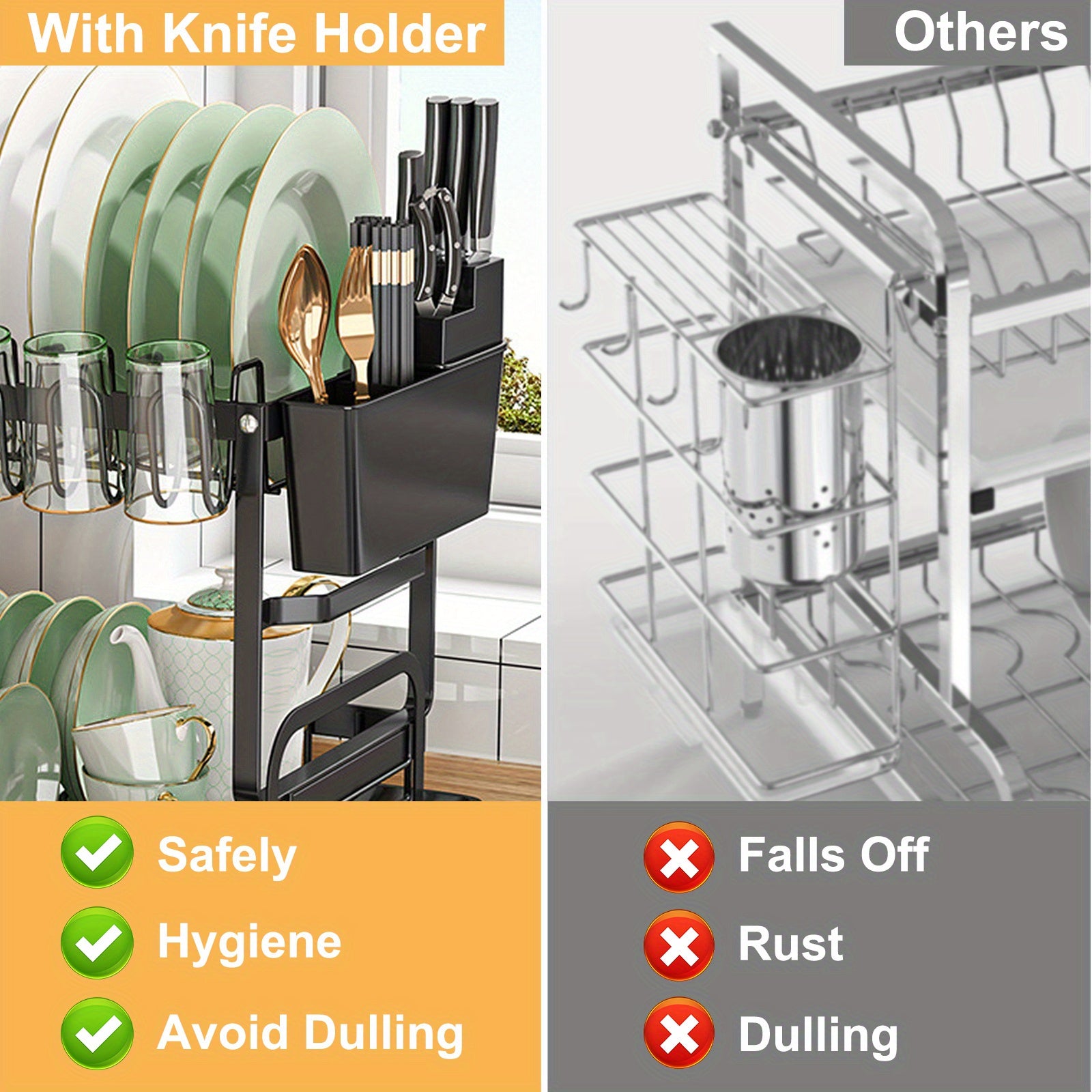 2-Tier Rustproof Dish Drying Rack with Drainboard – Space-Saving Kitchen Organizer