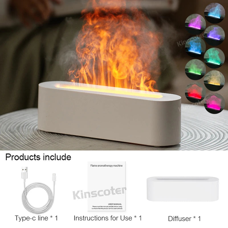 KINSCOTER Essential Oil Aroma Diffuser – Ultrasonic Flame Humidifier with RGB Night Light