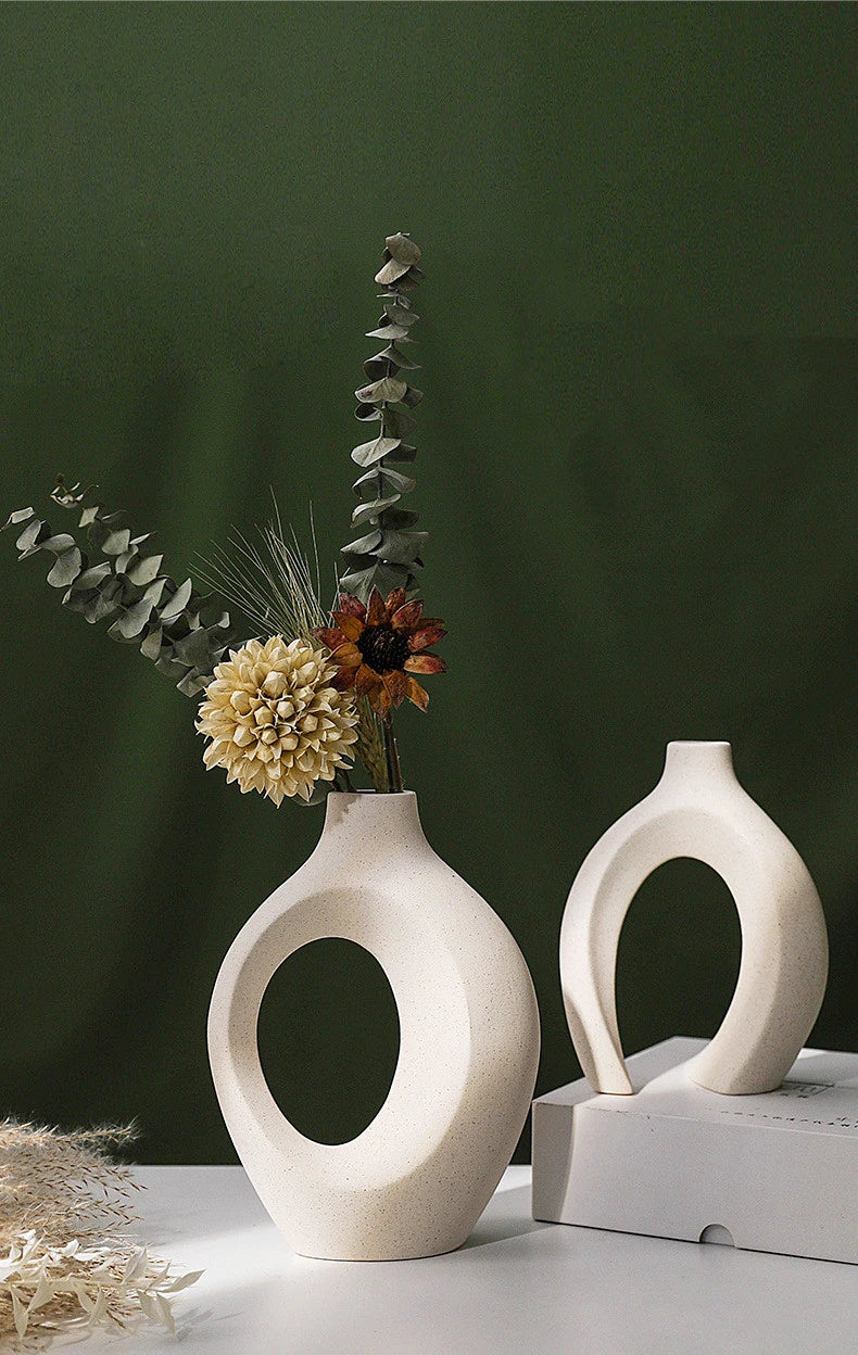 Hollow Nordic Ceramic Vase Set – Modern Boho Flower Vases for Home Decor