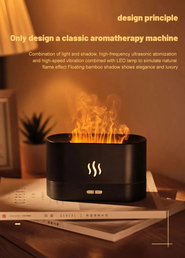 Ultrasonic Perfume Humidifier with LED Flame Light & Essential Oils