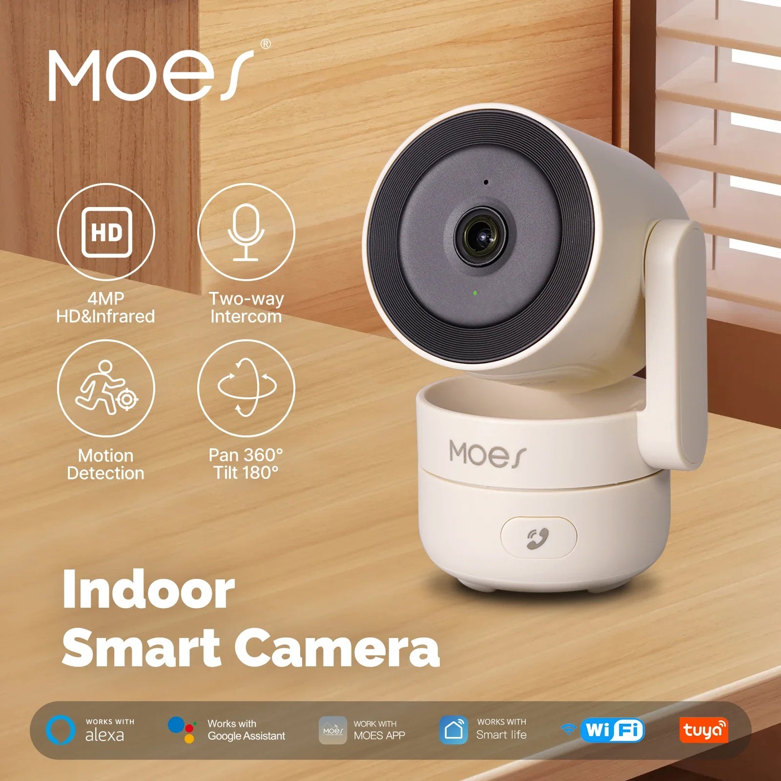 MOES Tuya WiFi Smart Security Camera – 4MP HD, Pan/Tilt, Night Vision