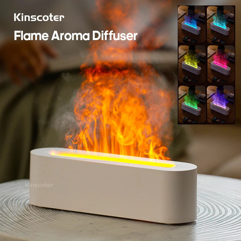 KINSCOTER Essential Oil Aroma Diffuser – Ultrasonic Flame Humidifier with RGB Night Light