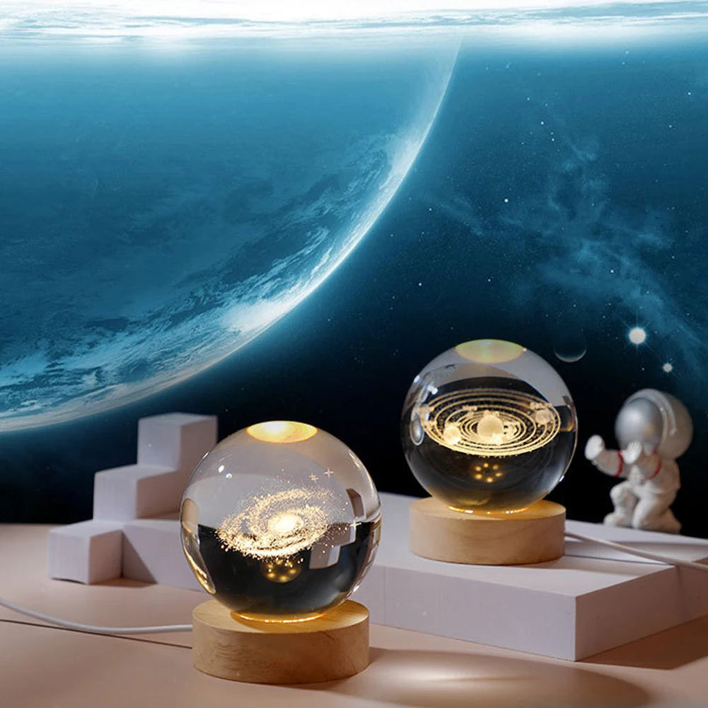 3D Crystal Ball Lamp with Galaxy Projections – USB Night Light