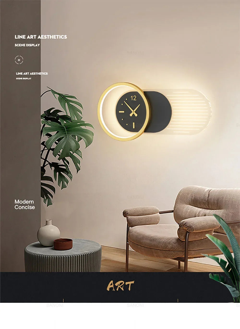 Modern LED Wall Clock Lamp – Sconce for Bedroom & Living Room