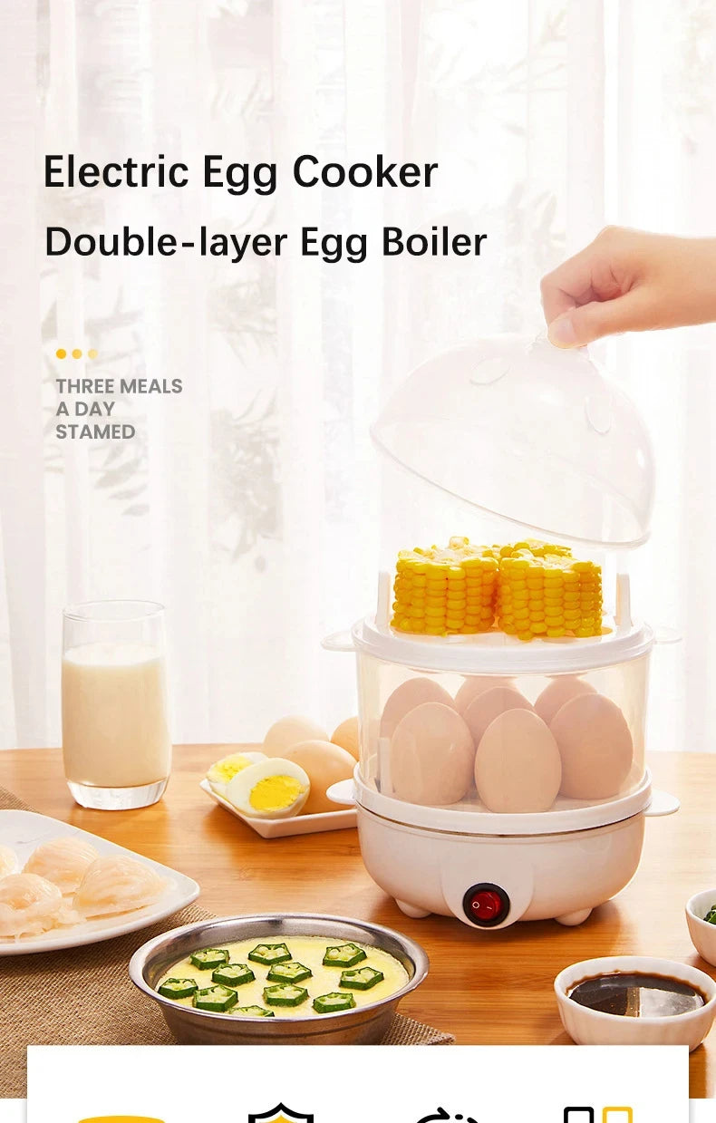 Multifunction Electric Egg Cooker & Steamer – Double Layer Breakfast Appliance