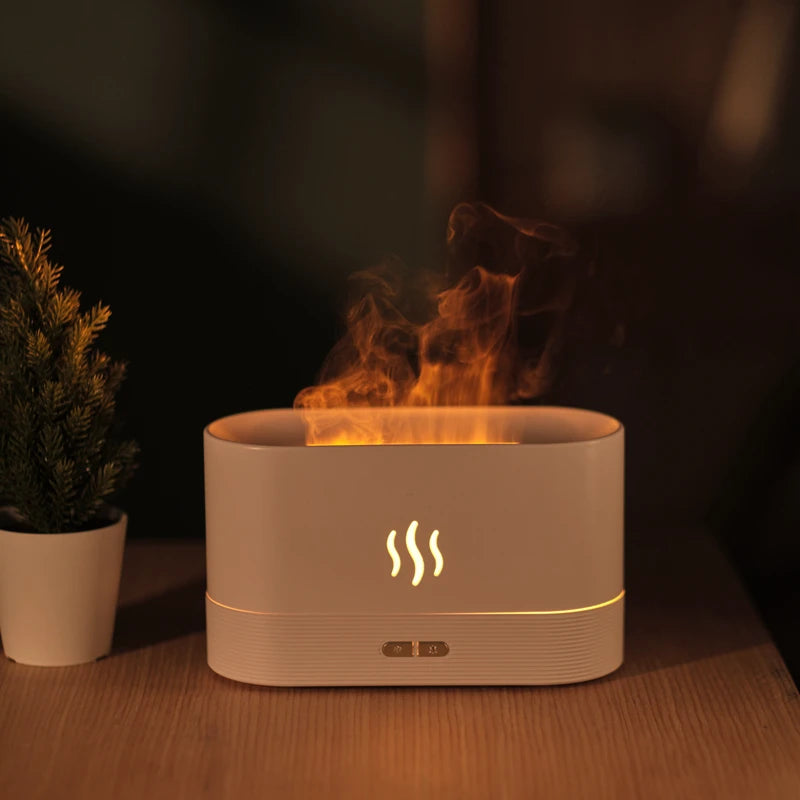 Ultrasonic Perfume Humidifier with LED Flame Light & Essential Oils