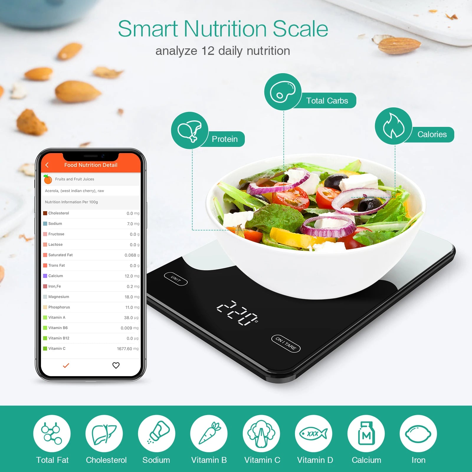 Digital Food Scale – 10kg Smart Kitchen Scale with Nutrition Calculator