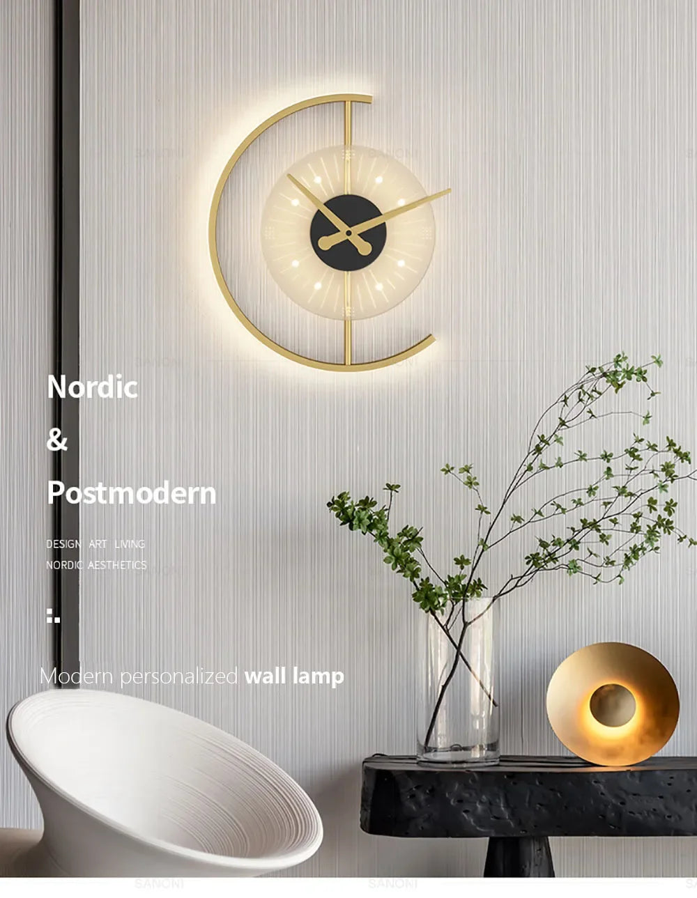 Modern LED Wall Clock Lamp – Sconce for Bedroom & Living Room