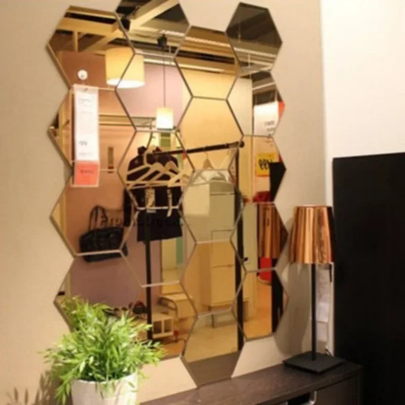 12PCs 3D acrylic mirror wall sticker home decor hexagon DIY decorations