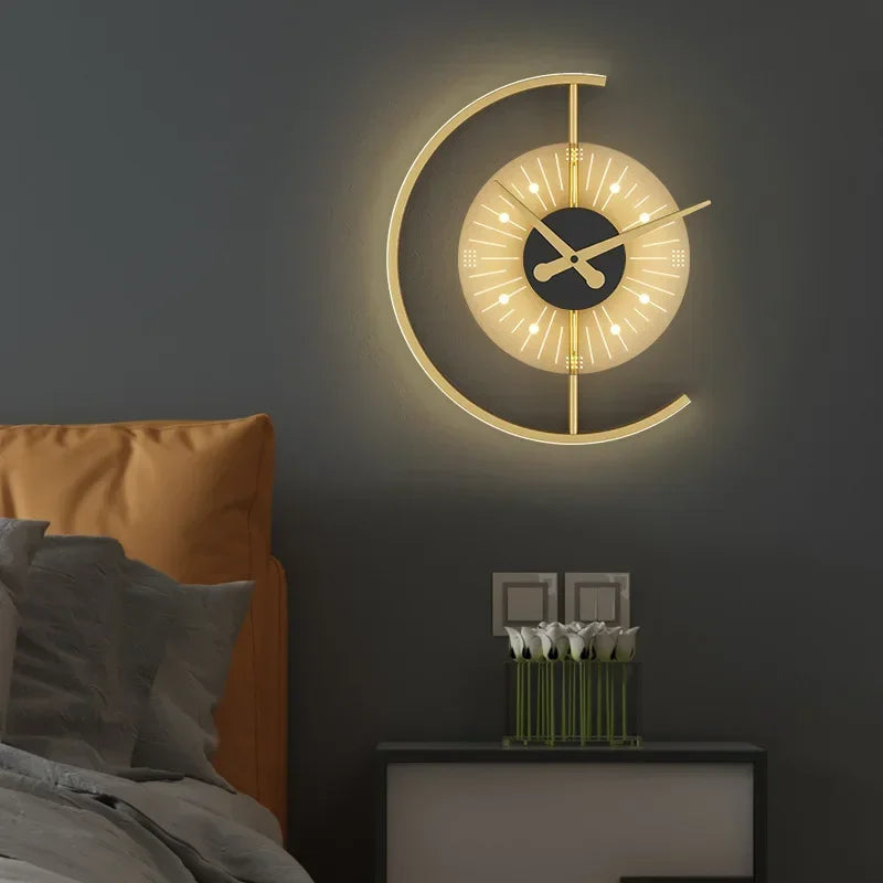 Modern LED Wall Clock Lamp – Sconce for Bedroom & Living Room