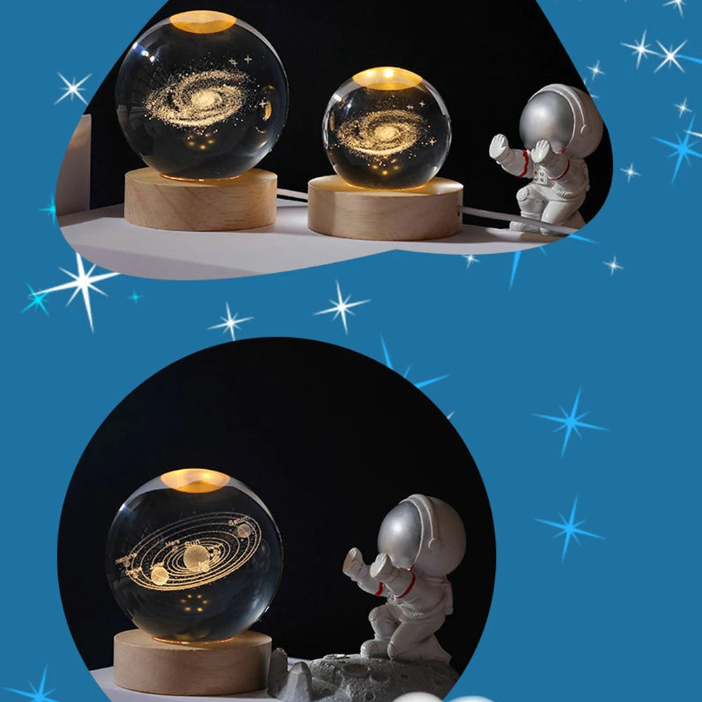 3D Crystal Ball Lamp with Galaxy Projections – USB Night Light