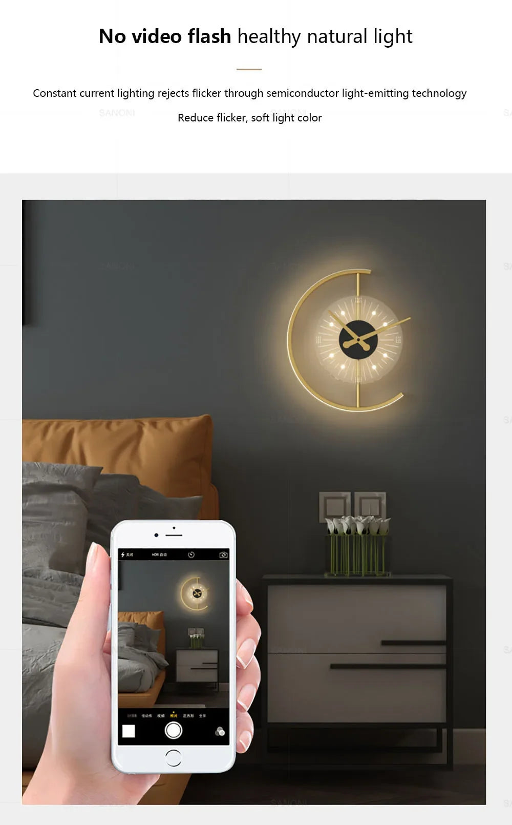 Modern LED Wall Clock Lamp – Sconce for Bedroom & Living Room