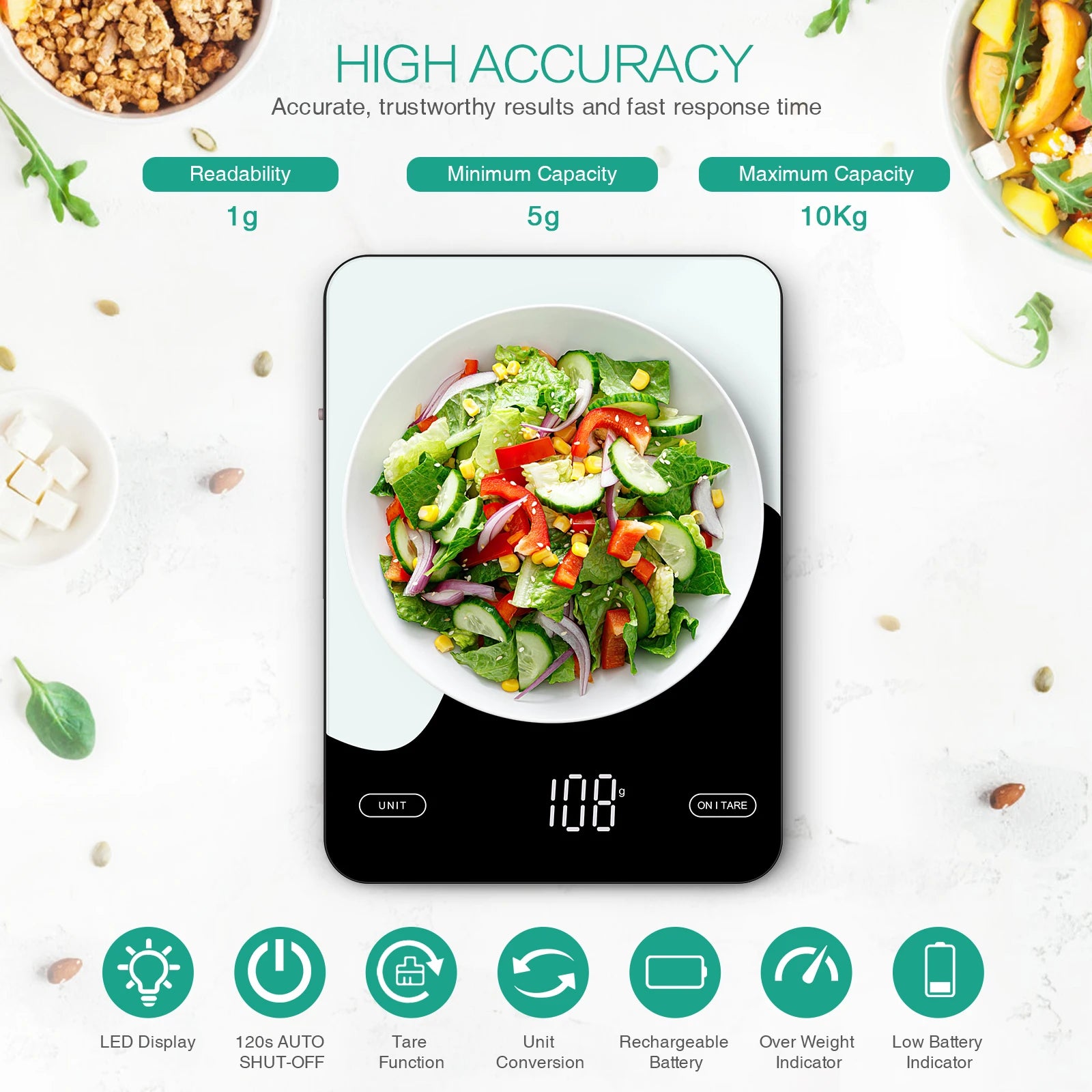 Digital Food Scale – 10kg Smart Kitchen Scale with Nutrition Calculator