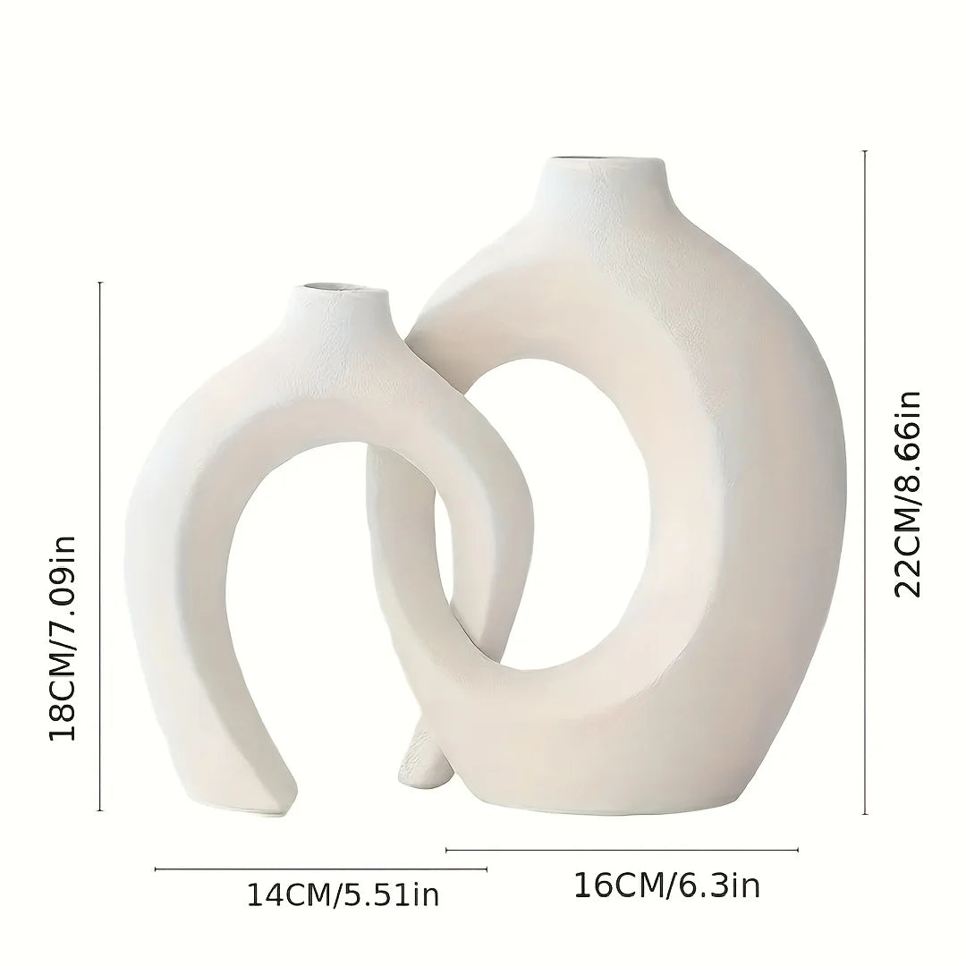 Hollow Nordic Ceramic Vase Set – Modern Boho Flower Vases for Home Decor