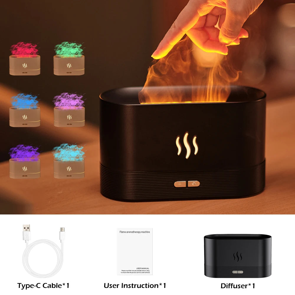 Ultrasonic Perfume Humidifier with LED Flame Light & Essential Oils