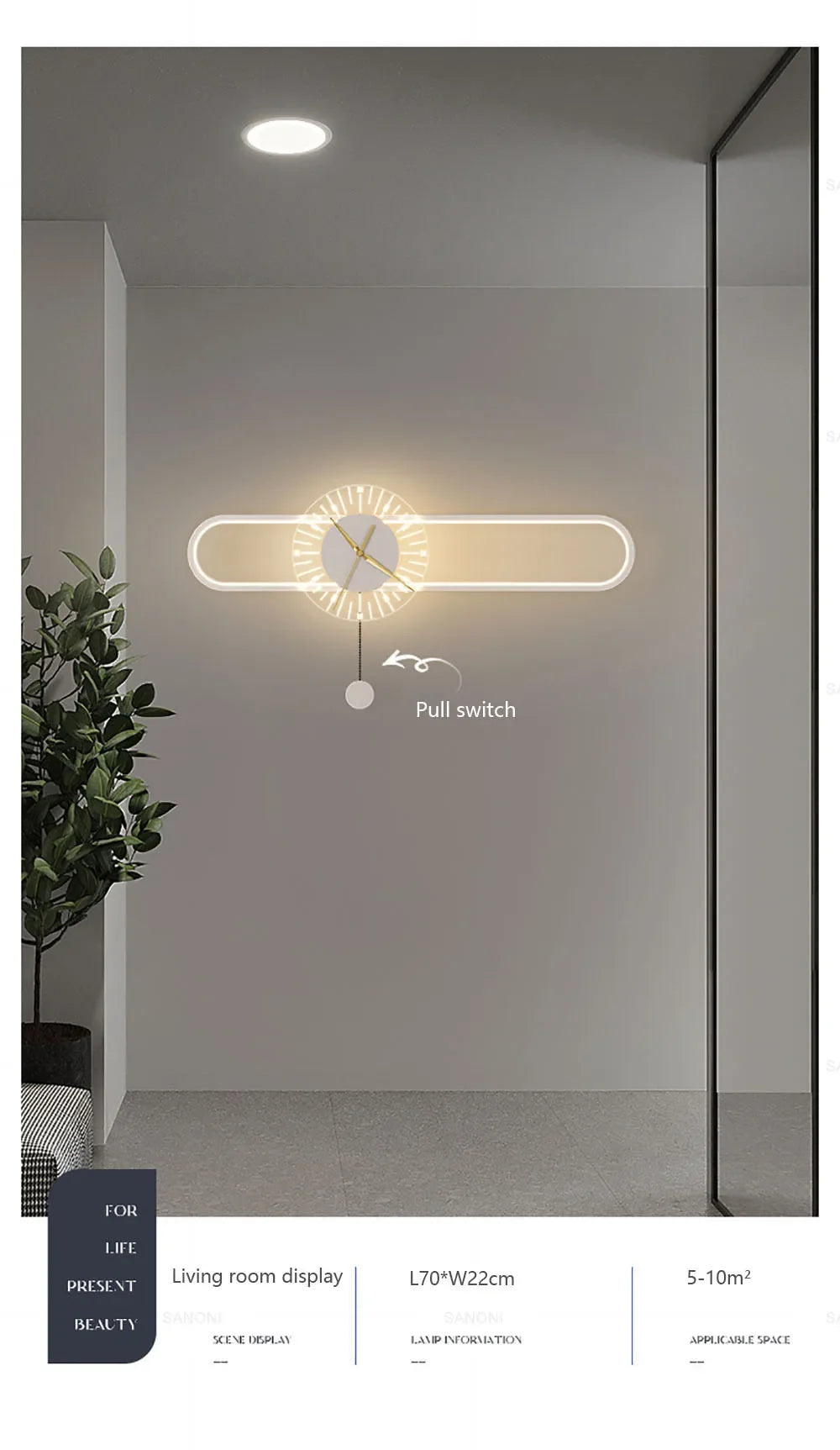 Modern LED Wall Clock Lamp – Sconce for Bedroom & Living Room