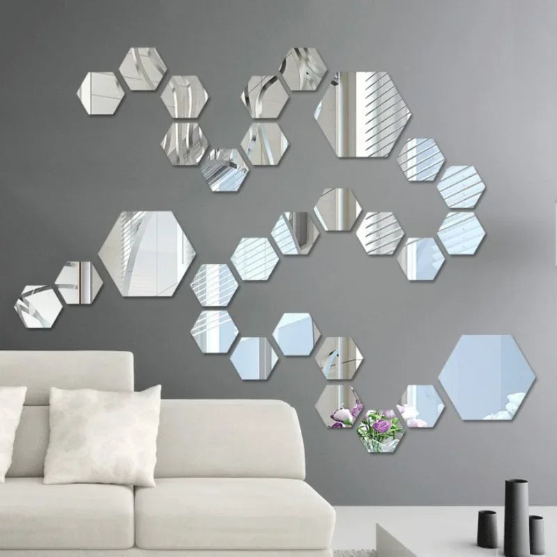 12PCs 3D acrylic mirror wall sticker home decor hexagon DIY decorations