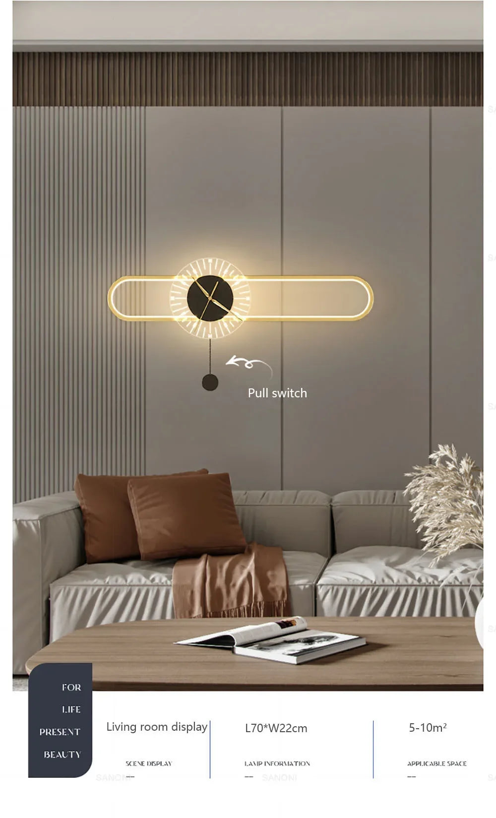 Modern LED Wall Clock Lamp – Sconce for Bedroom & Living Room