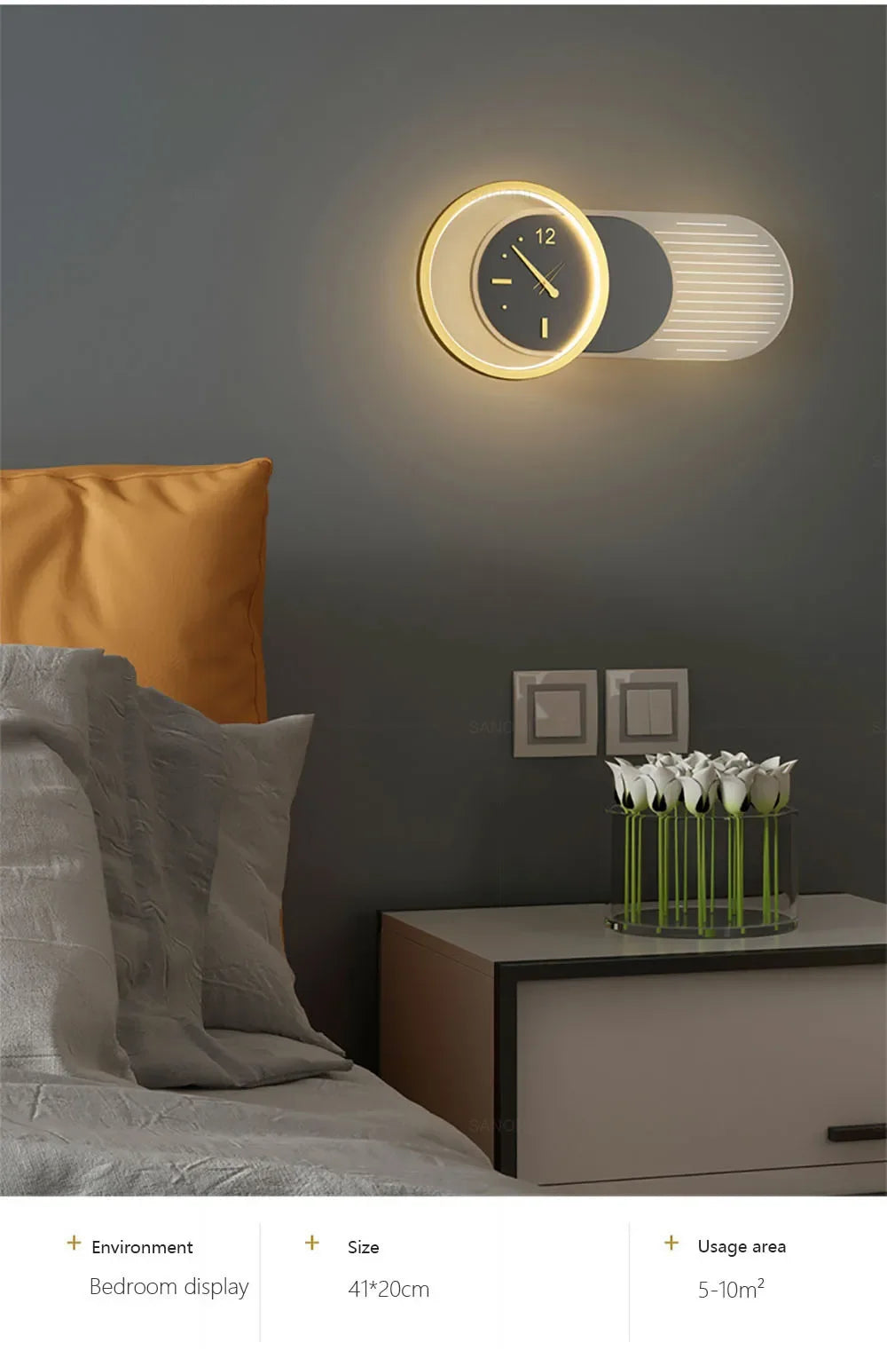 Modern LED Wall Clock Lamp – Sconce for Bedroom & Living Room