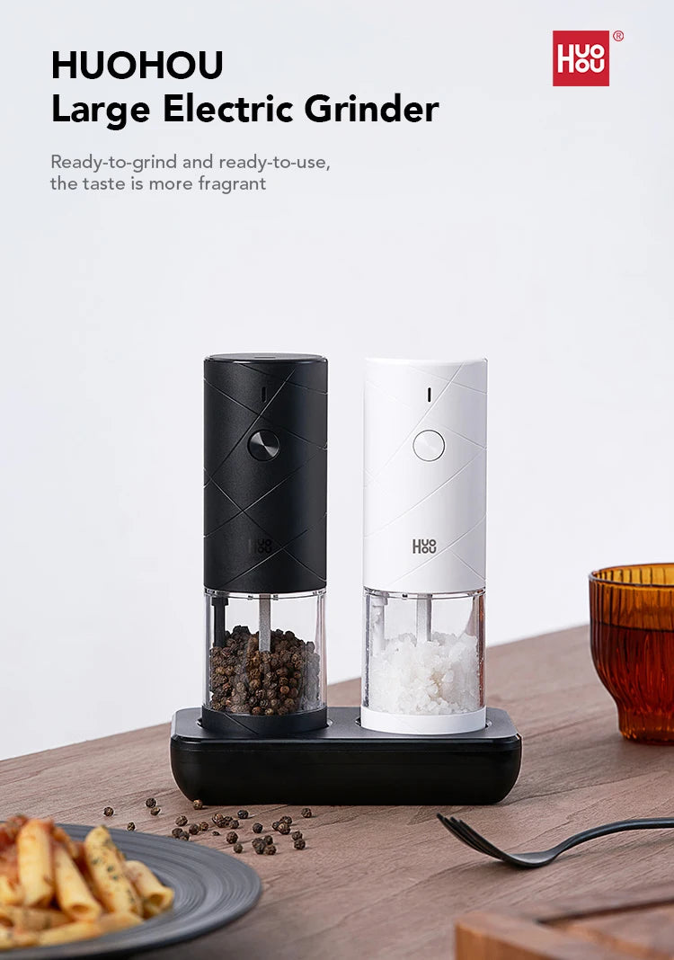 Huohou Electric Pepper Grinder Set – 6 Modes with LED Light