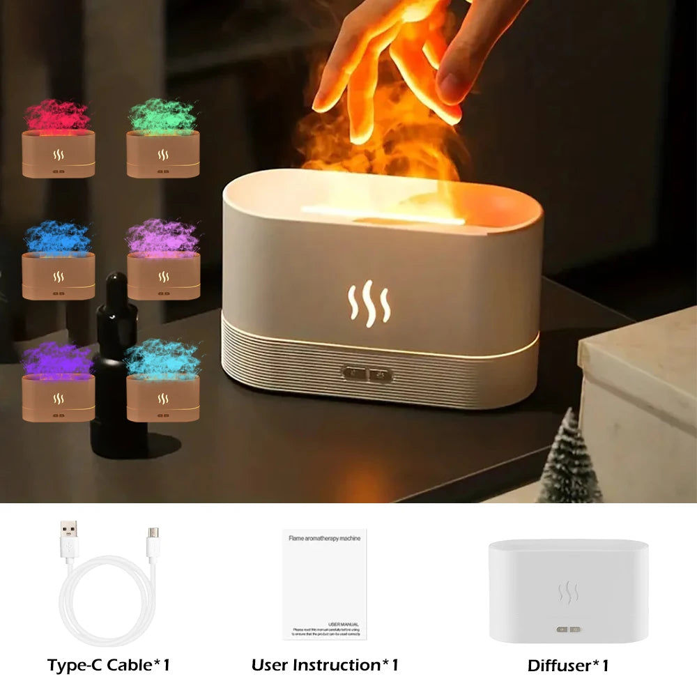 Ultrasonic Perfume Humidifier with LED Flame Light & Essential Oils