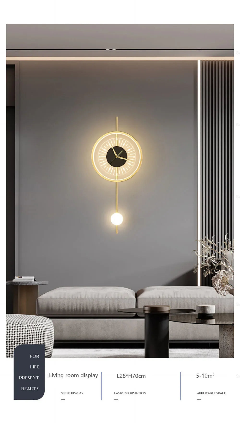 Modern LED Wall Clock Lamp – Sconce for Bedroom & Living Room