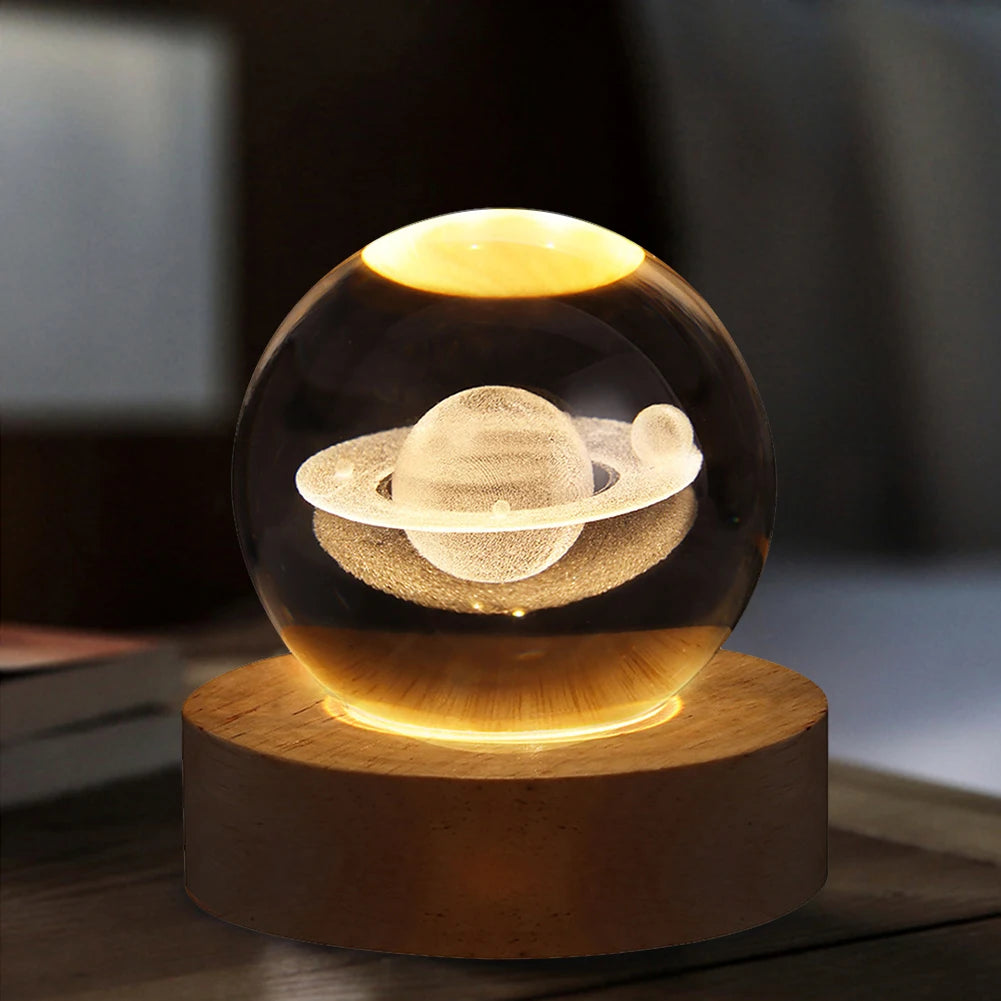 3D Crystal Ball Lamp with Galaxy Projections – USB Night Light