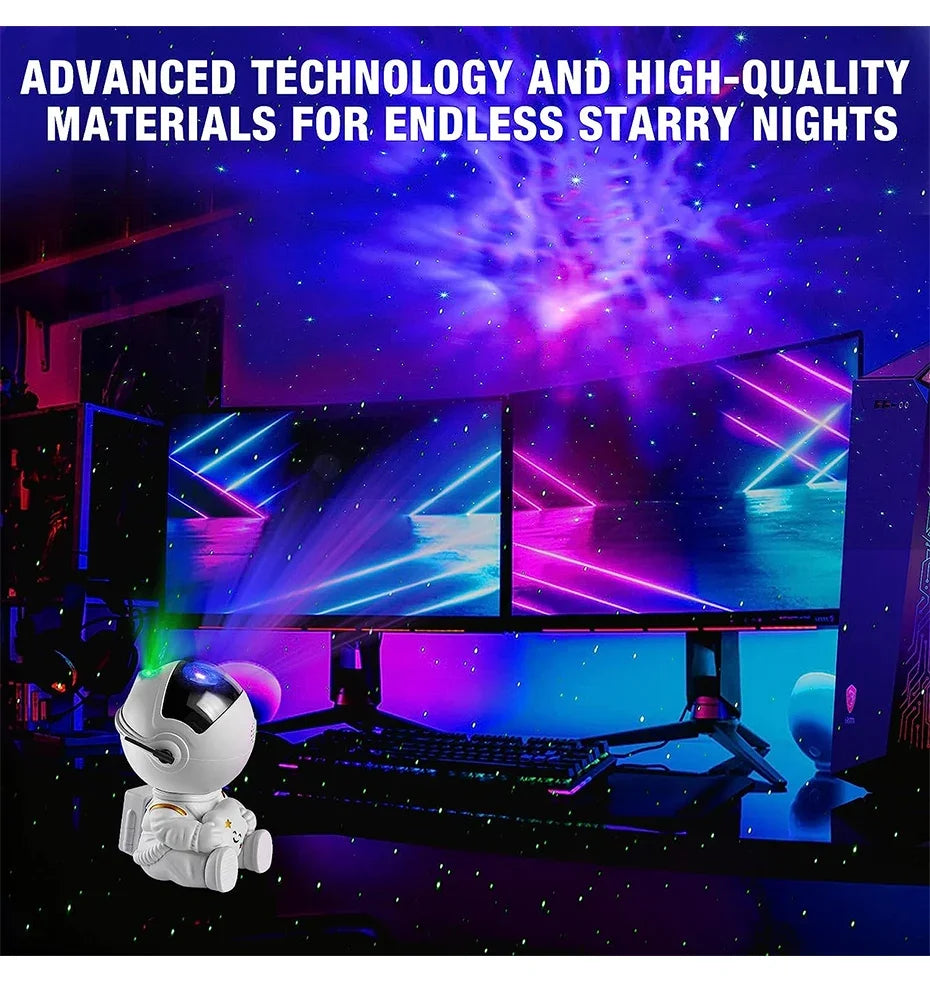 Astronaut Star Projector – Galaxy Night Light with LED Nebula