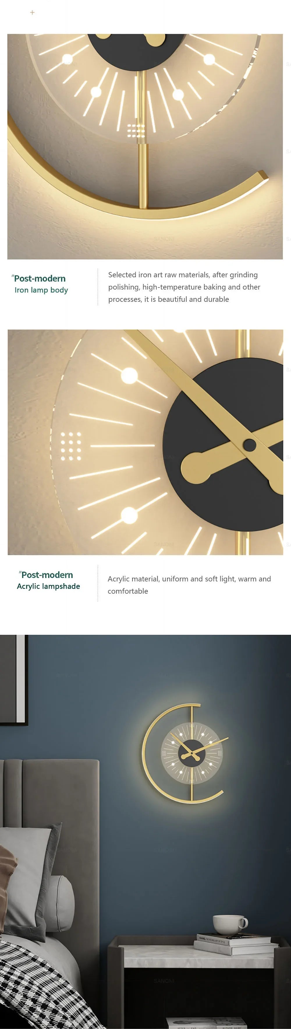 Modern LED Wall Clock Lamp – Sconce for Bedroom & Living Room