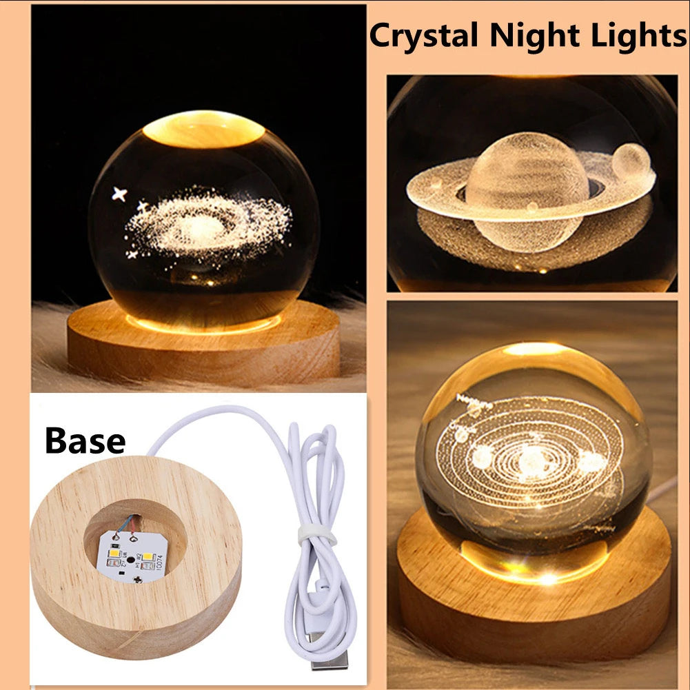 3D Crystal Ball Lamp with Galaxy Projections – USB Night Light