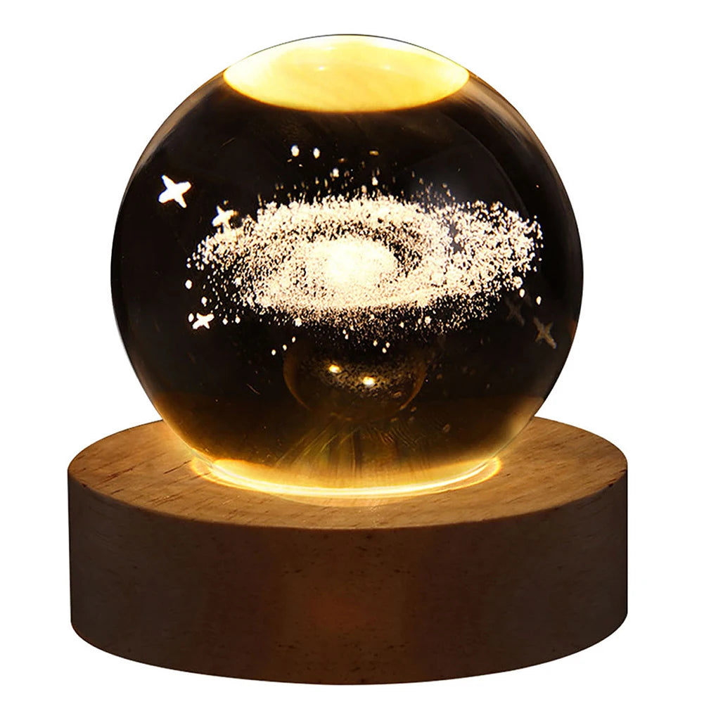 3D Crystal Ball Lamp with Galaxy Projections – USB Night Light