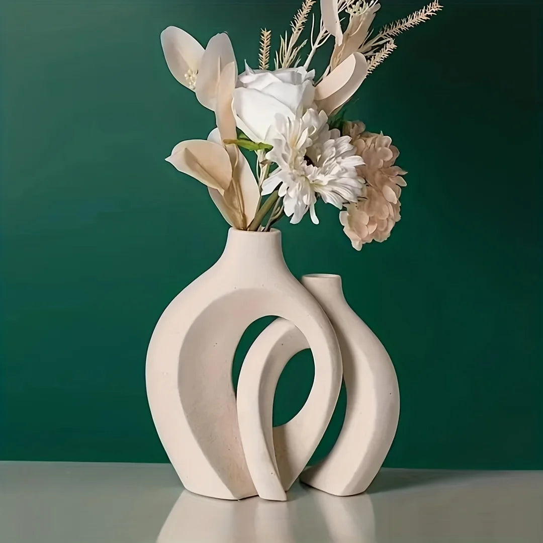 Hollow Nordic Ceramic Vase Set – Modern Boho Flower Vases for Home Decor