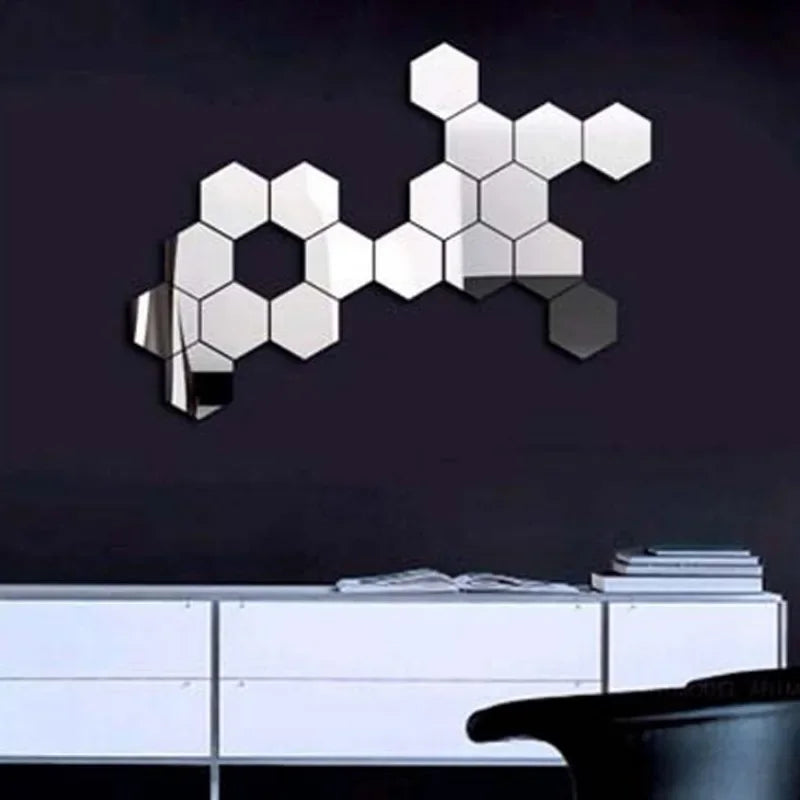 12PCs 3D acrylic mirror wall sticker home decor hexagon DIY decorations