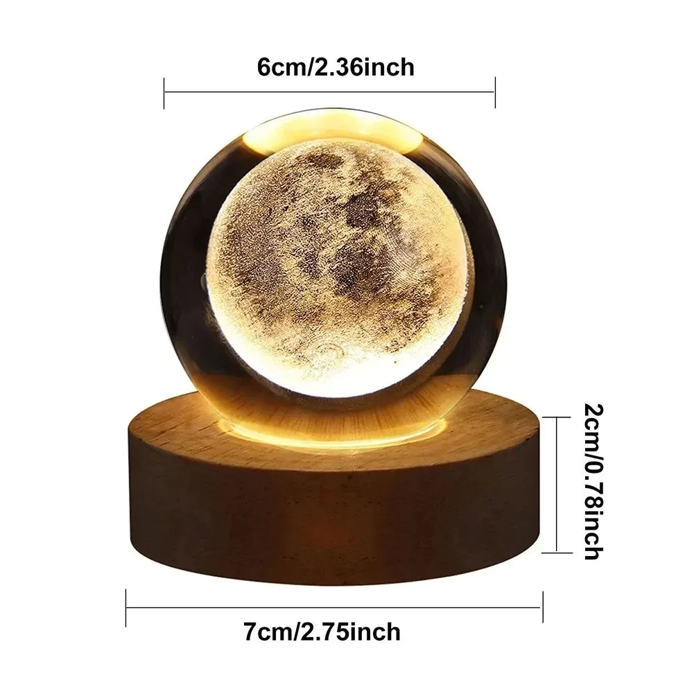 3D Crystal Ball Lamp with Galaxy Projections – USB Night Light