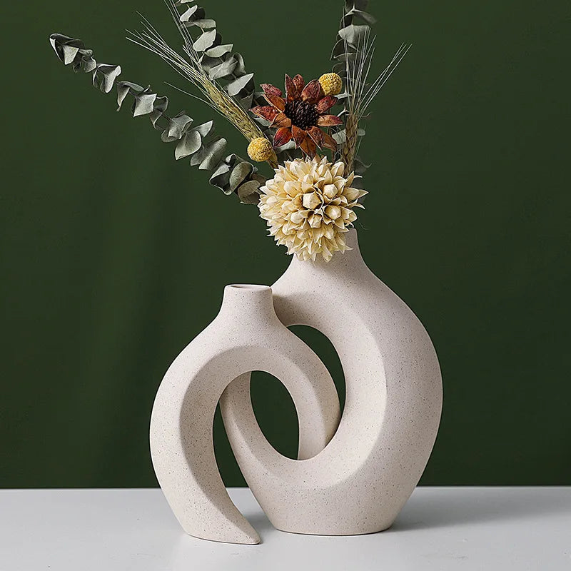 Hollow Nordic Ceramic Vase Set – Modern Boho Flower Vases for Home Decor