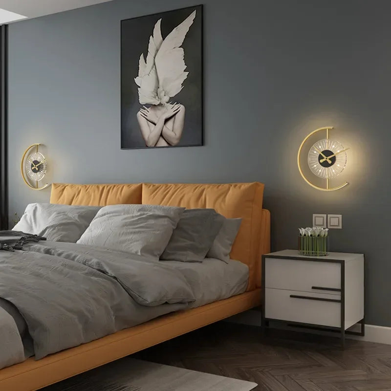 Modern LED Wall Clock Lamp – Sconce for Bedroom & Living Room