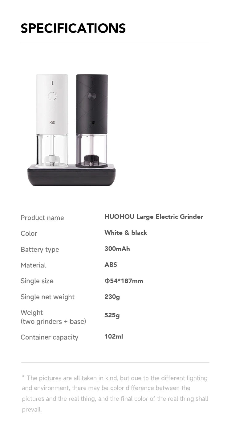 Huohou Electric Pepper Grinder Set – 6 Modes with LED Light