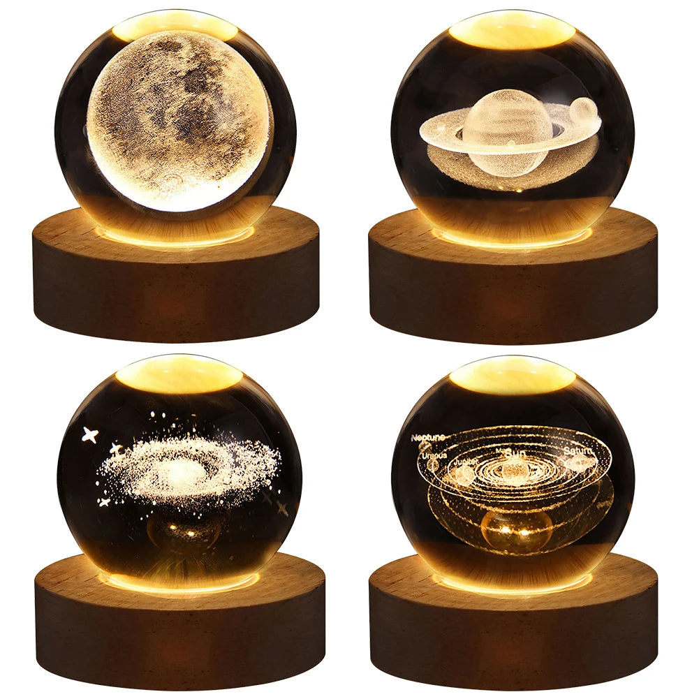 3D Crystal Ball Lamp with Galaxy Projections – USB Night Light