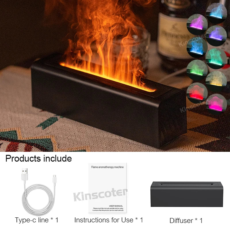 KINSCOTER Essential Oil Aroma Diffuser – Ultrasonic Flame Humidifier with RGB Night Light