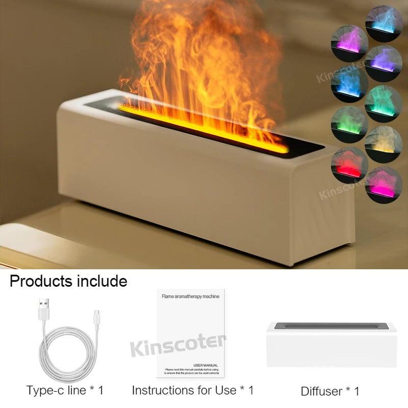 KINSCOTER Essential Oil Aroma Diffuser – Ultrasonic Flame Humidifier with RGB Night Light