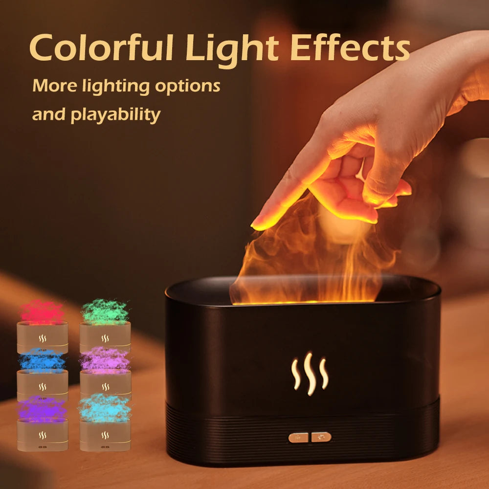 Ultrasonic Perfume Humidifier with LED Flame Light & Essential Oils