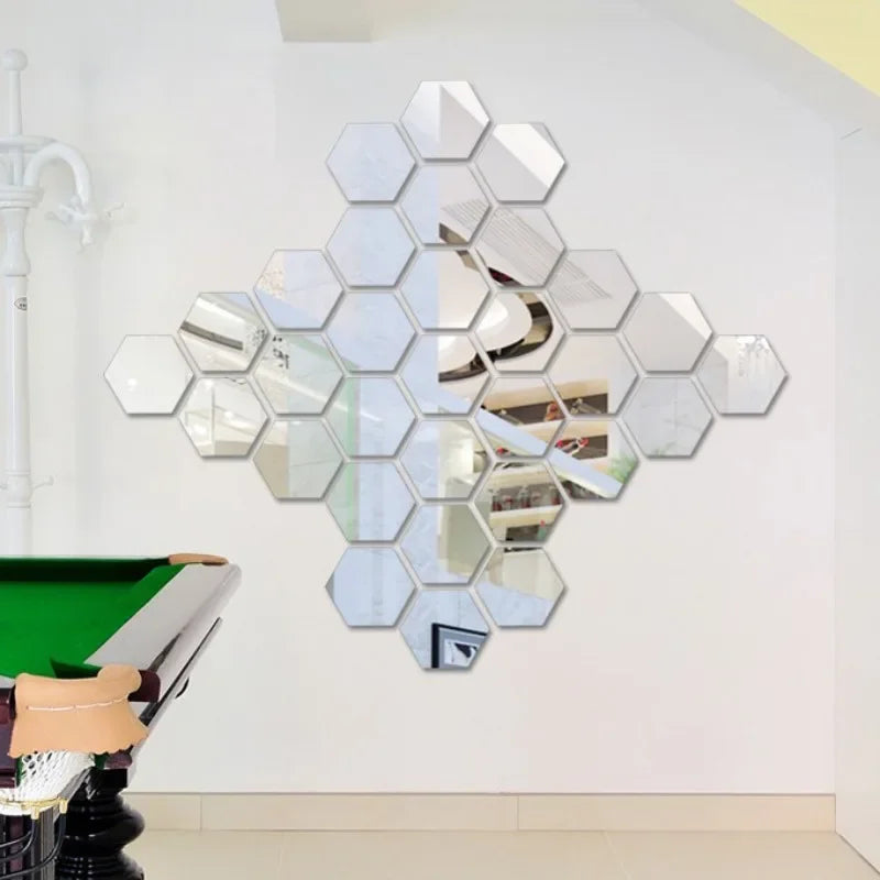 12PCs 3D acrylic mirror wall sticker home decor hexagon DIY decorations