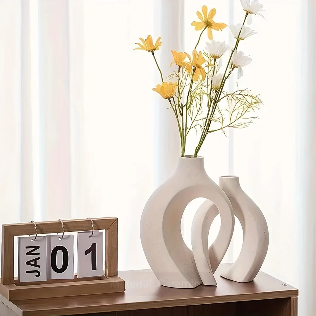 Hollow Nordic Ceramic Vase Set – Modern Boho Flower Vases for Home Decor