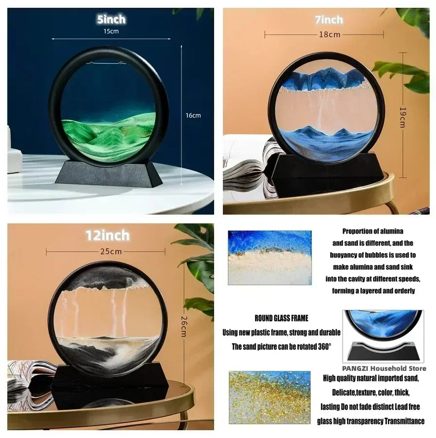 3D Moving Sand Art – Round Glass Deep Sea Sandscape for Home & Office Decor