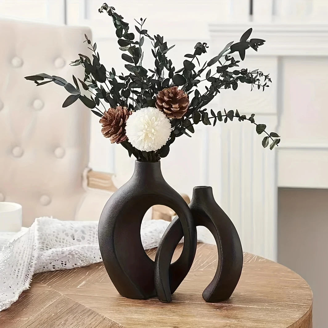 Hollow Nordic Ceramic Vase Set – Modern Boho Flower Vases for Home Decor