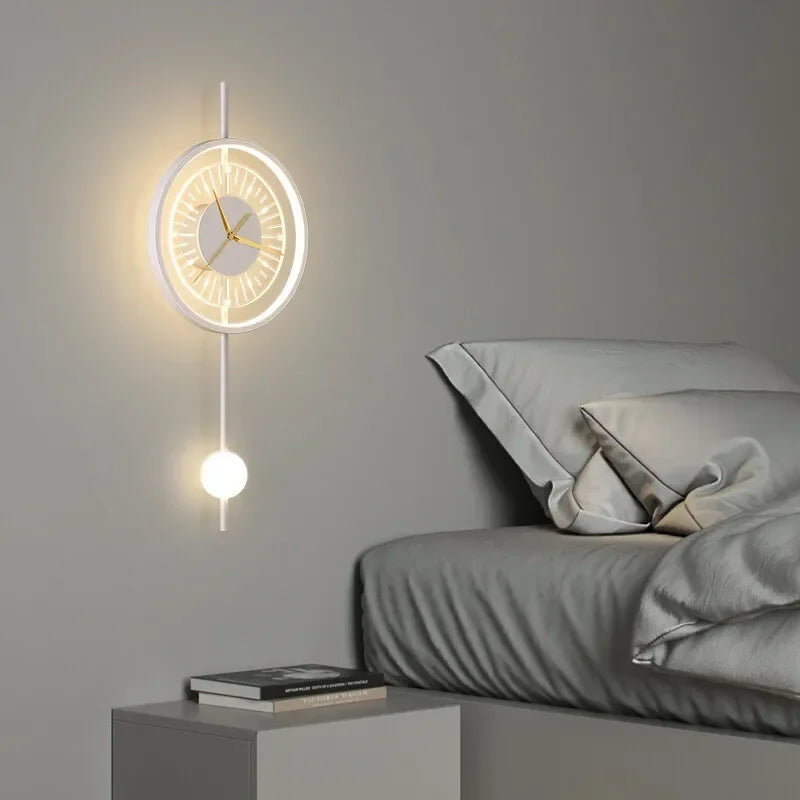 Modern LED Wall Clock Lamp – Sconce for Bedroom & Living Room