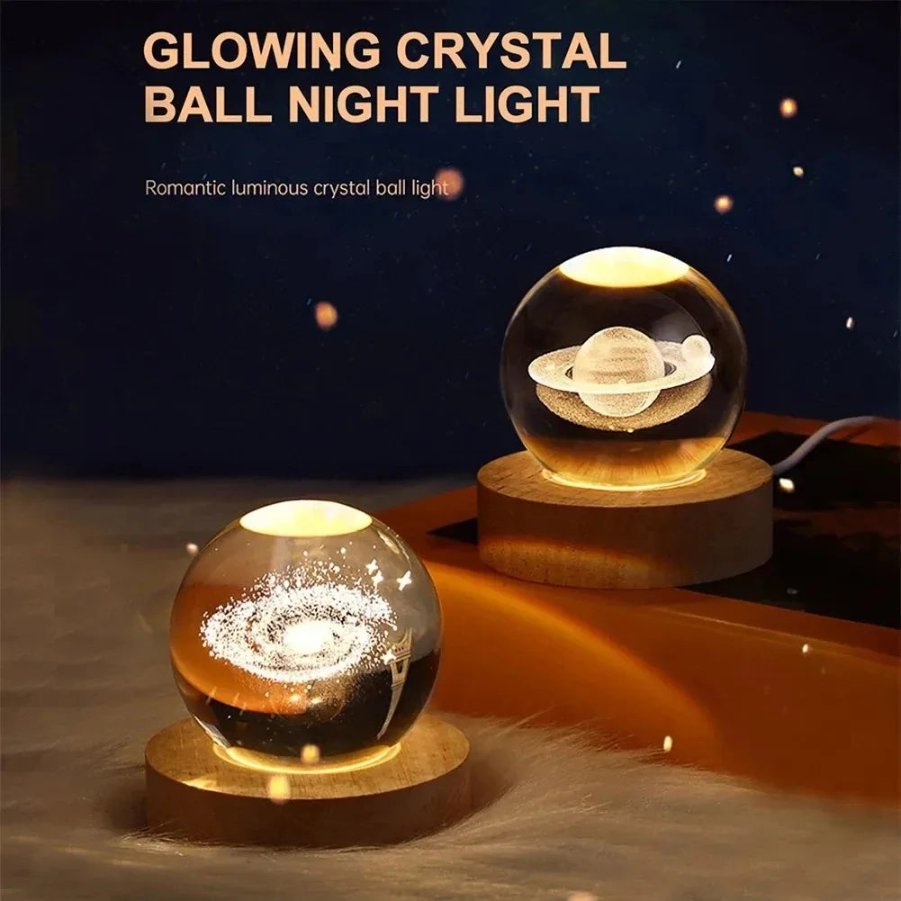 3D Crystal Ball Lamp with Galaxy Projections – USB Night Light