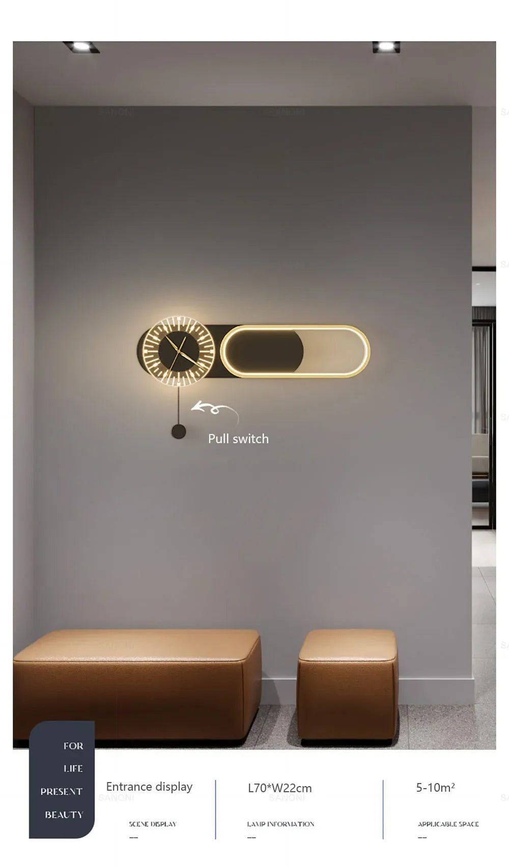 Modern LED Wall Clock Lamp – Sconce for Bedroom & Living Room