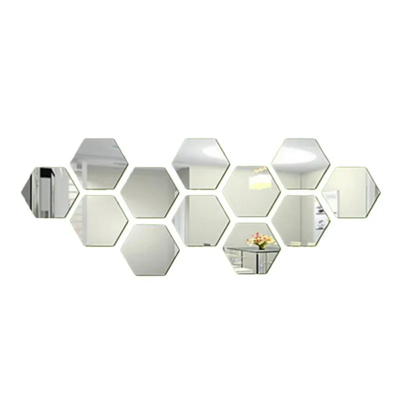 12PCs 3D acrylic mirror wall sticker home decor hexagon DIY decorations